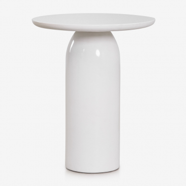 Layana Round Side Table Ø45 Cm In Cement Bright White - Sklum