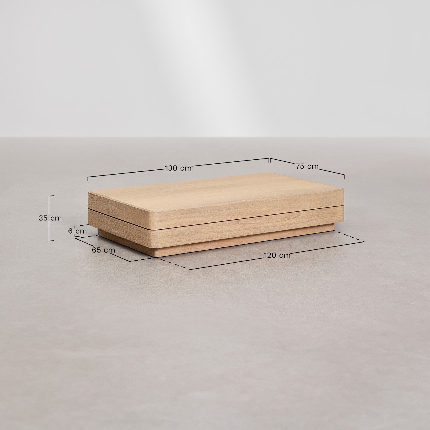 Rectangular coffee table 130x75 cm in Verona acacia wood, MEASURES