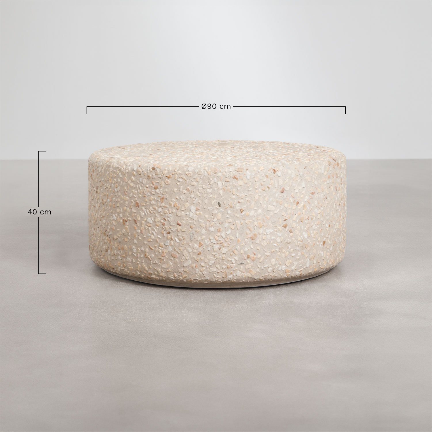 Elyndra round coffee table Ø90 cm in cement, MEASURES