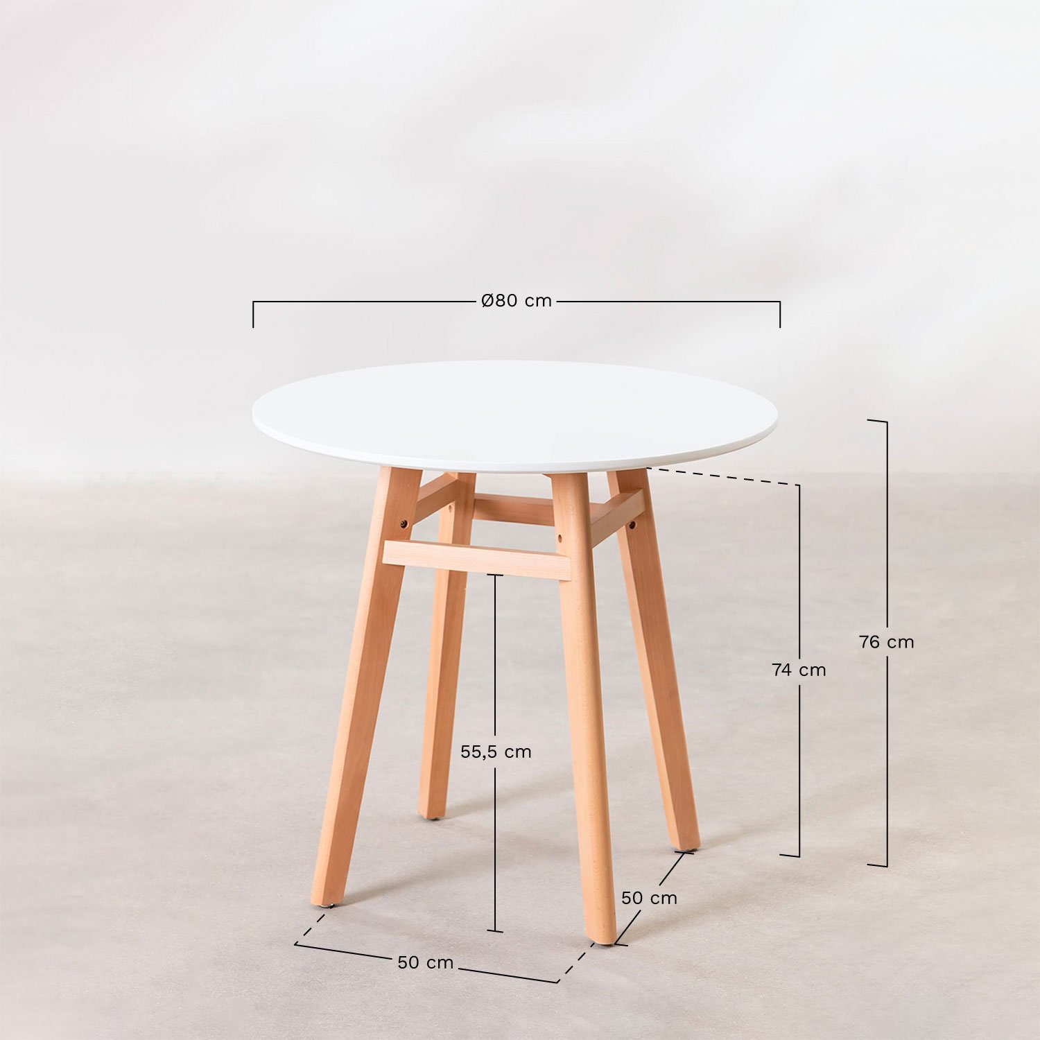 Round dining table in MDF and beech wood Scand Nordic, MEASURES