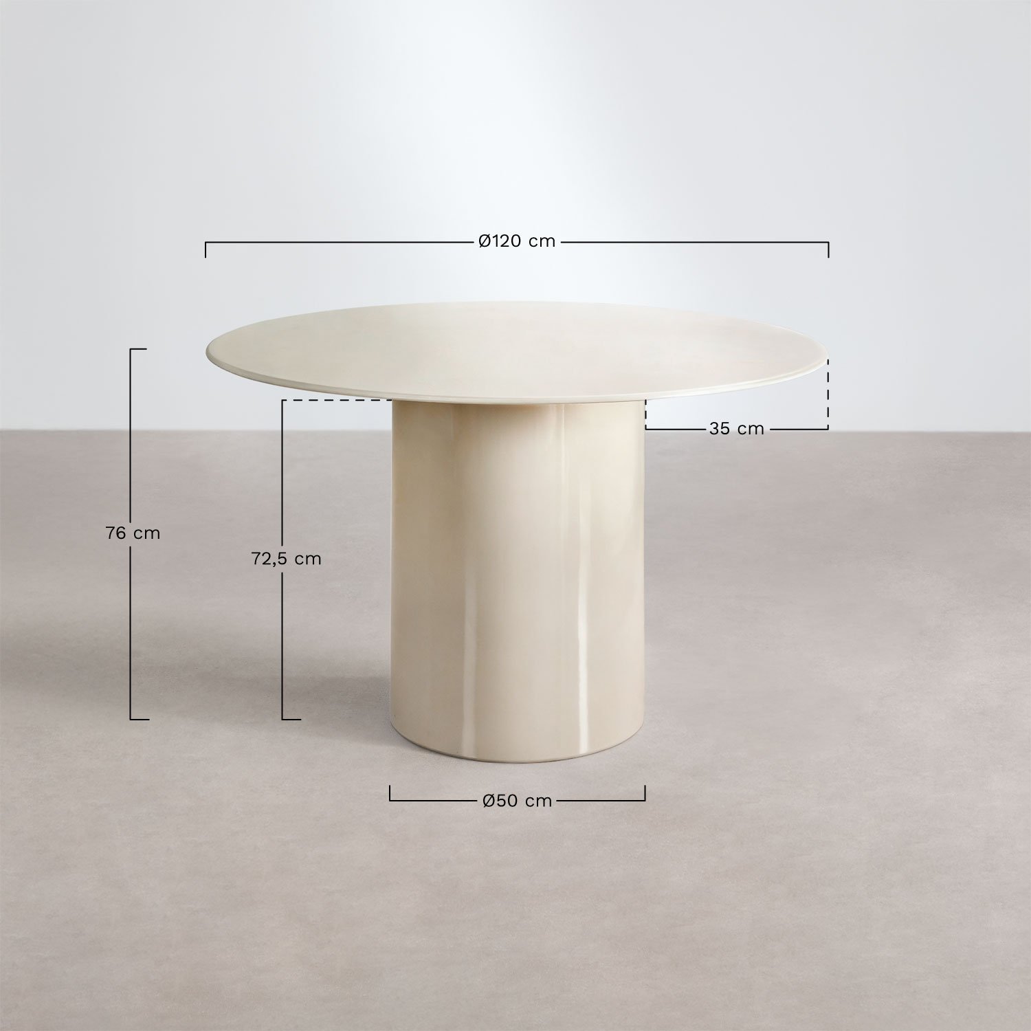 Round dining table Ø120 cm in tempered glass and MDF Asgri, MEASURES