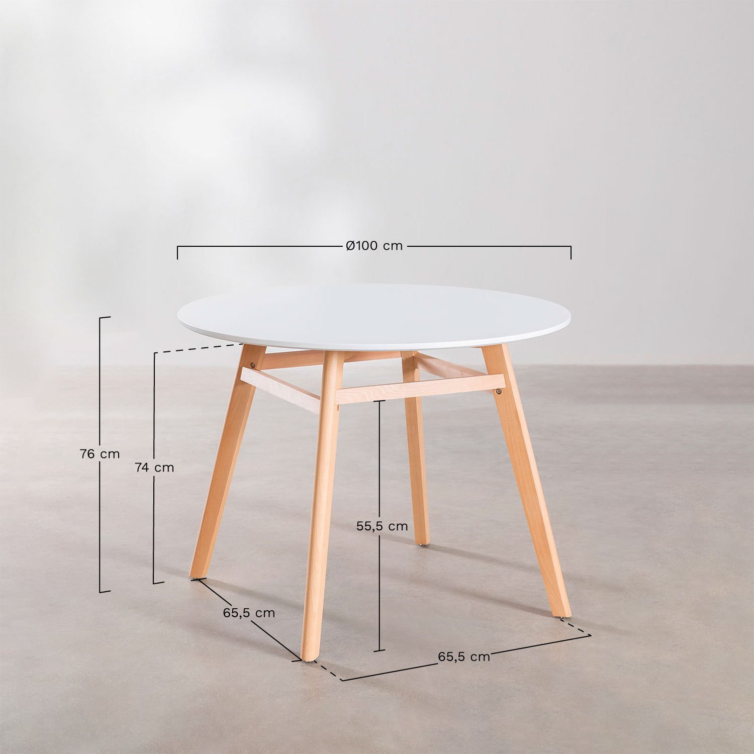 Round dining table in MDF and beech wood Scand Nordic, MEASURES