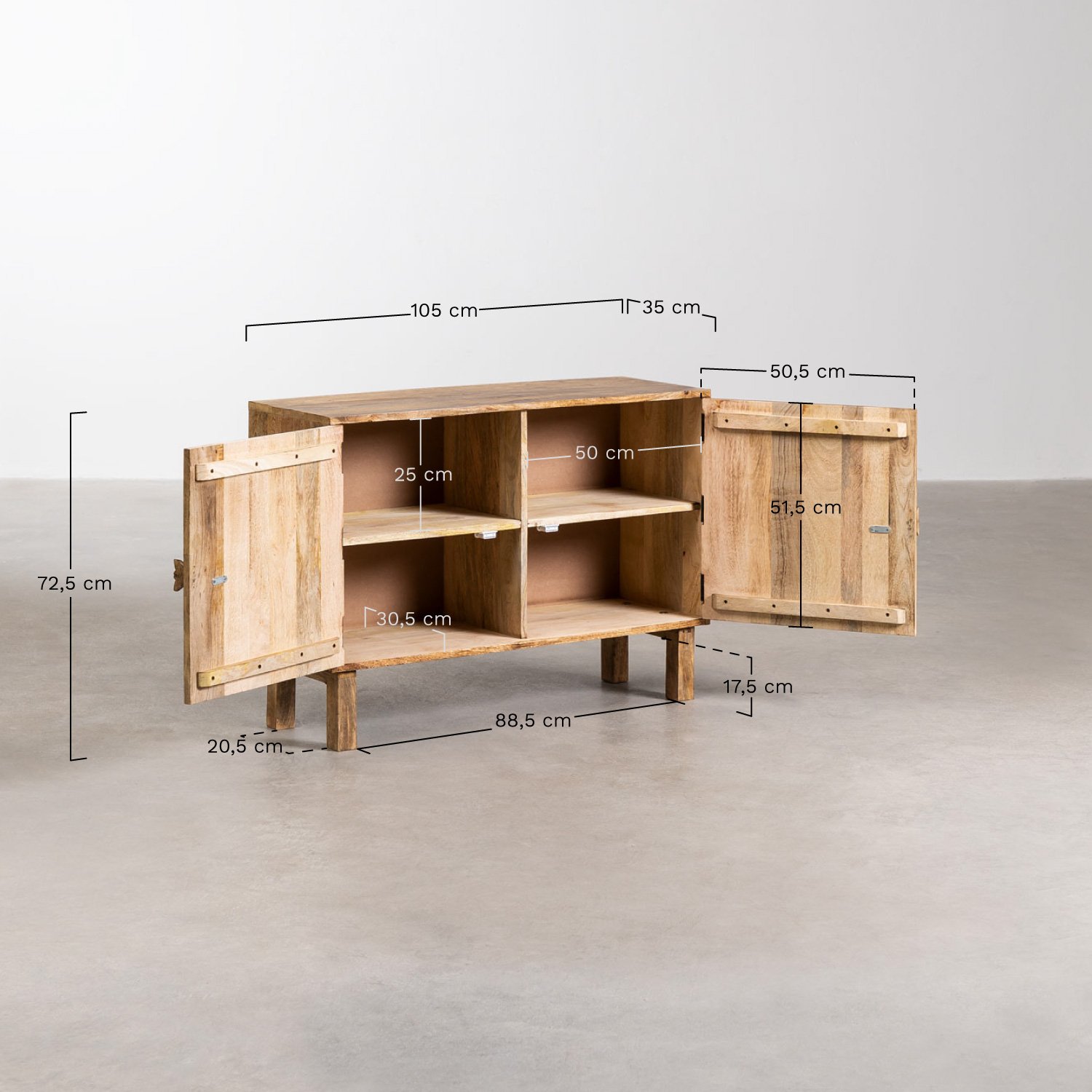 Wiluna mango wood sideboard 105x35 cm, MEASURES