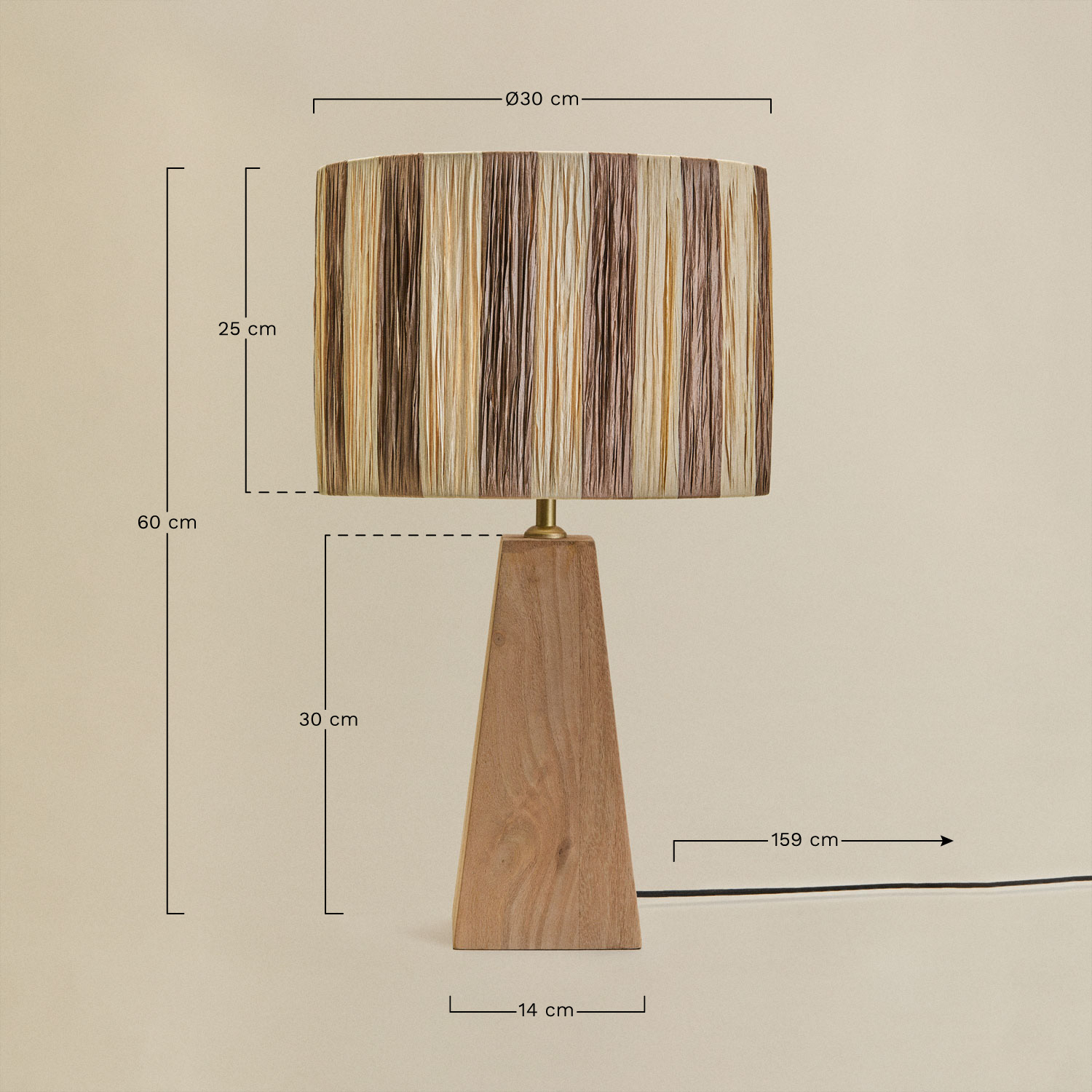 Table lamp in Taraua mango wood, MEASURES