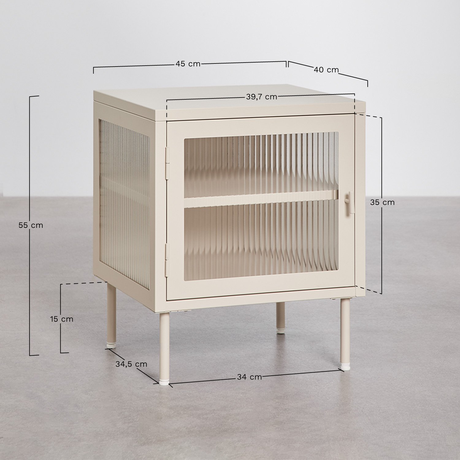 Paoline steel and glass nightstand, MEASURES