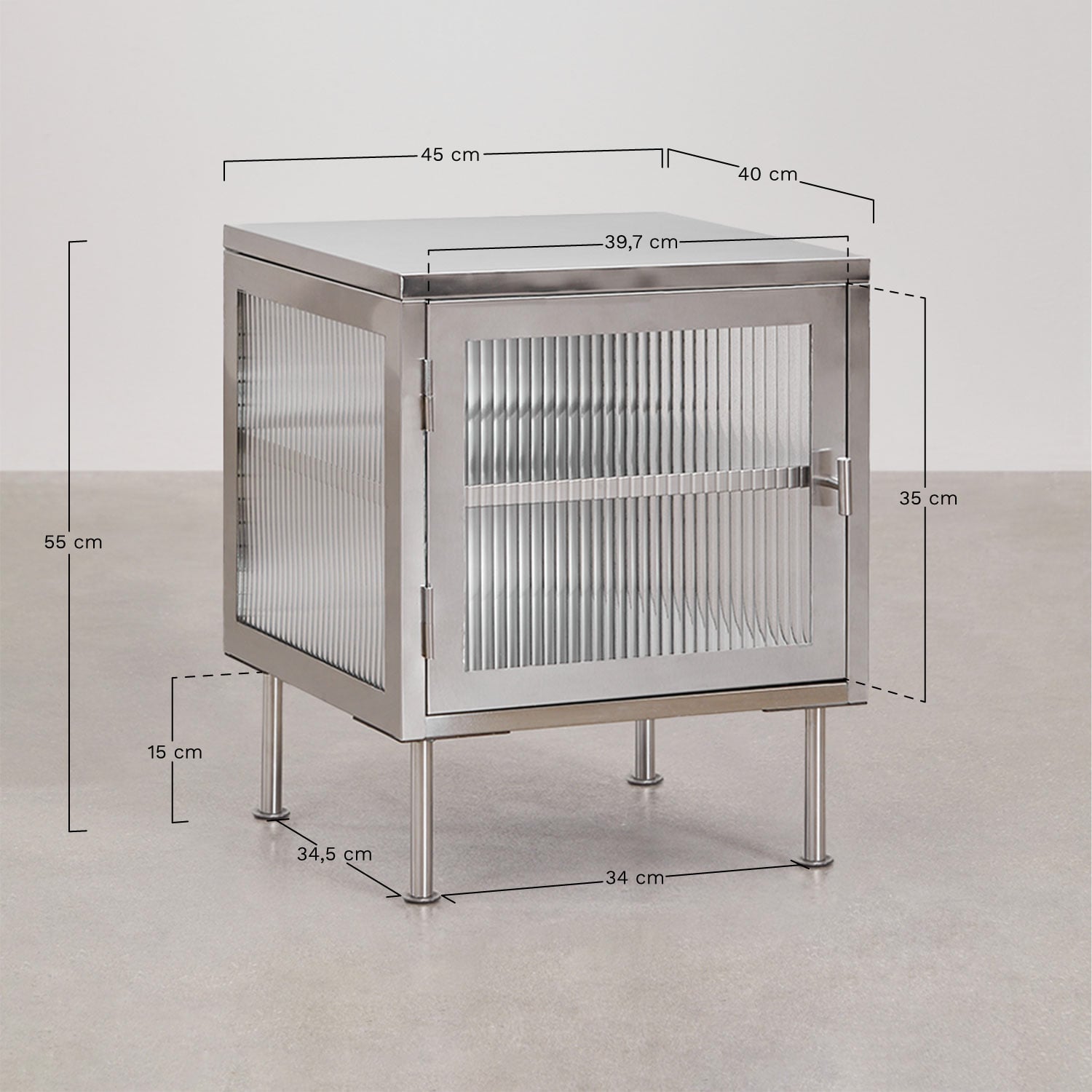 Paoline side table in steel and glass, MEASURES