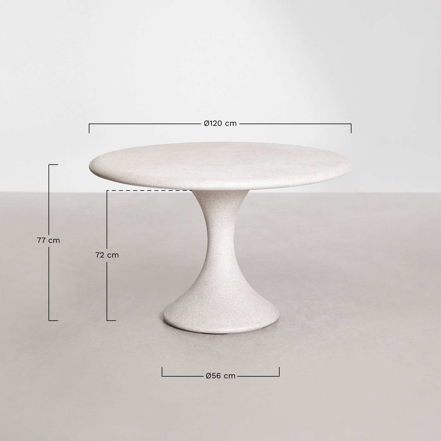 Eloria round garden table Ø120 cm in cement, MEASURES