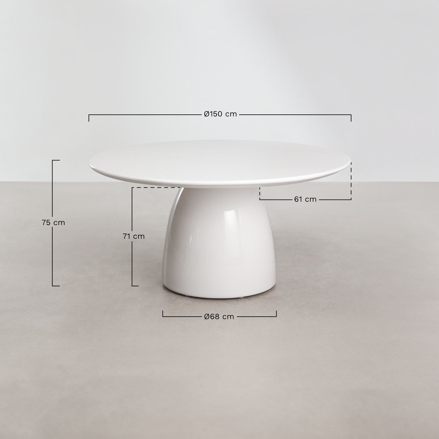 Numira round Ø150 cm garden table in cement, MEASURES