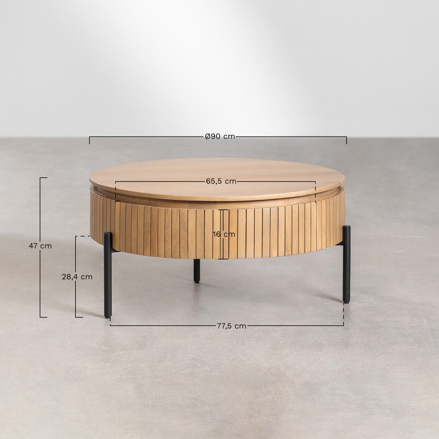 Analis round coffee table Ø90 cm in mango wood, MEASURES