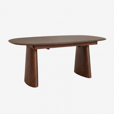 Oval Extendable Dining Table In Mdf And Ash Veneer Nuveta Dark Brown Wood & 180-240x110 Cm - Sklum