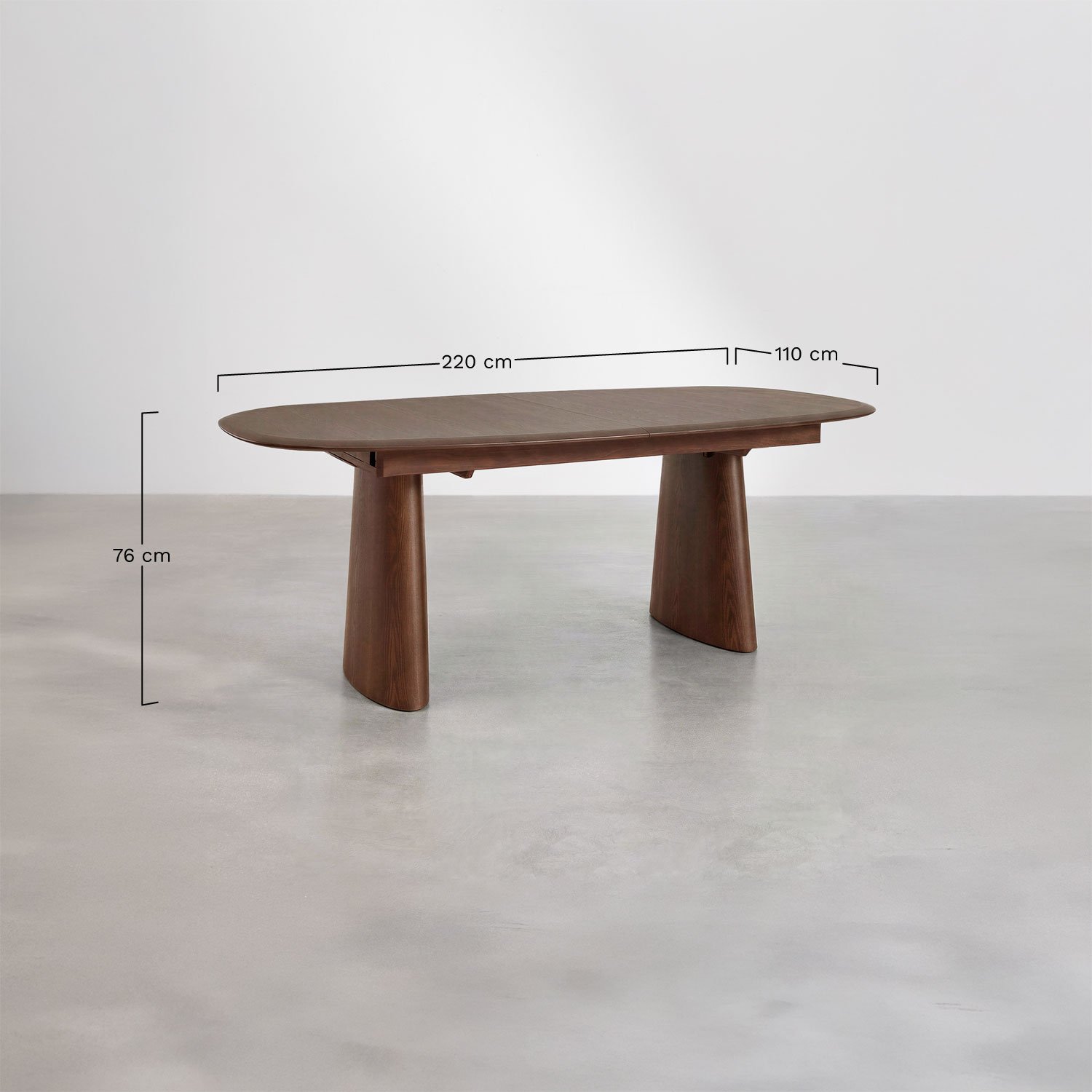 Oval extendable dining table in MDF and ash veneer Nuveta, MEASURES