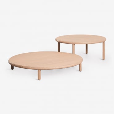 Set Of 2 Round Acacia Wood Garden Coffee Tables Olivia Light Brown Acacia & Light Brown Acacia - Sklum