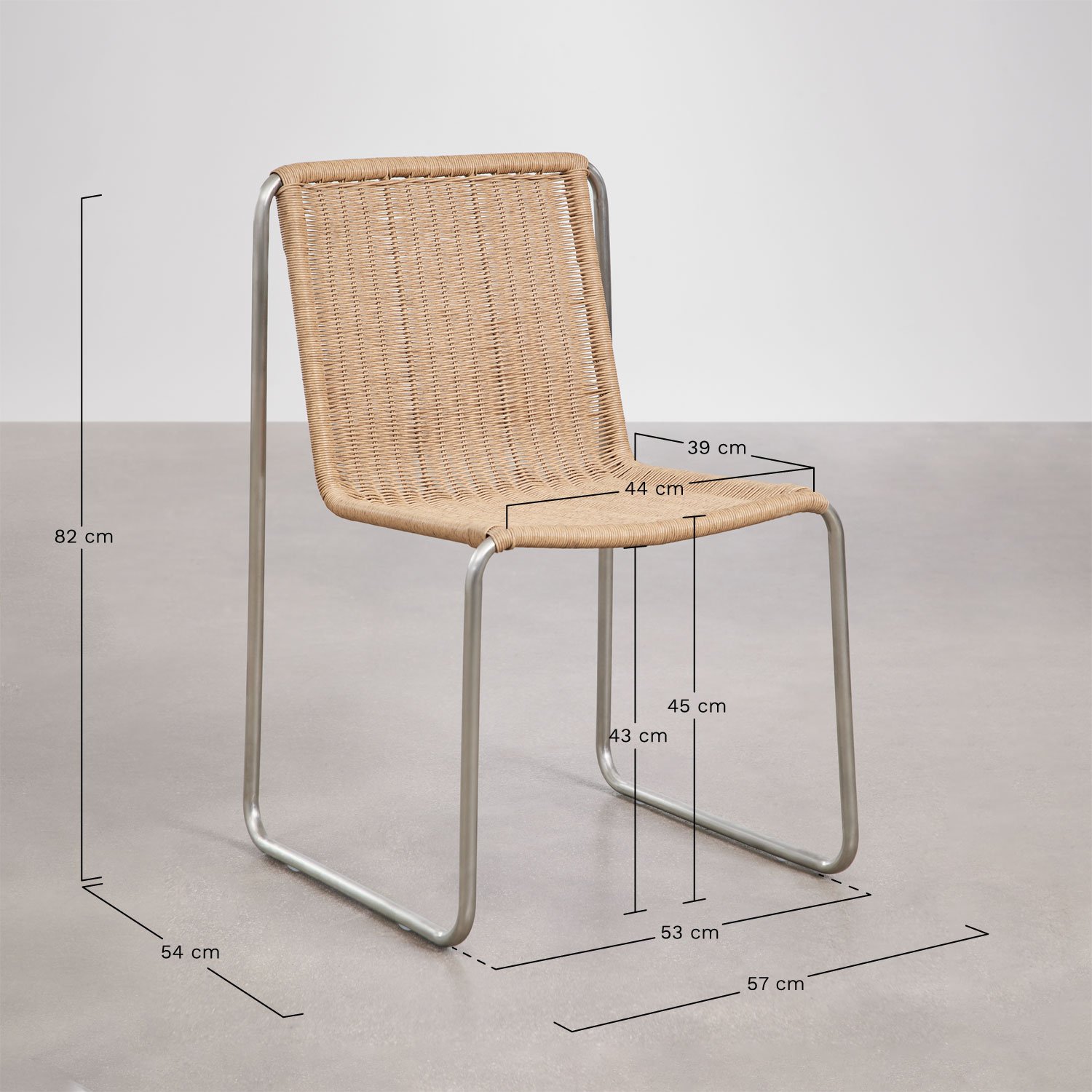 Omaha garden chair in stainless steel and synthetic rattan, MEASURES