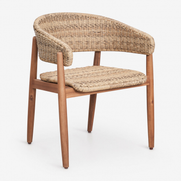 Ribeira Garden Chair With Armrests In Acacia Wood And Synthetic Rattan Acacia Brown - Sklum
