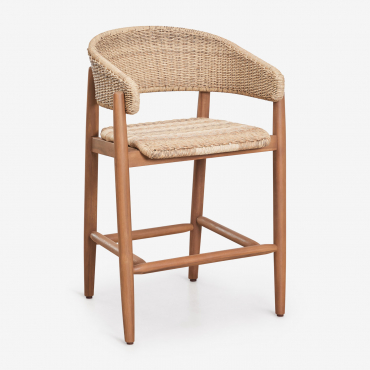 Pack Of 4 High Stools In Acacia Wood And Synthetic Rattan Ribeira Acacia Brown & ↑65 Cm - Sklum