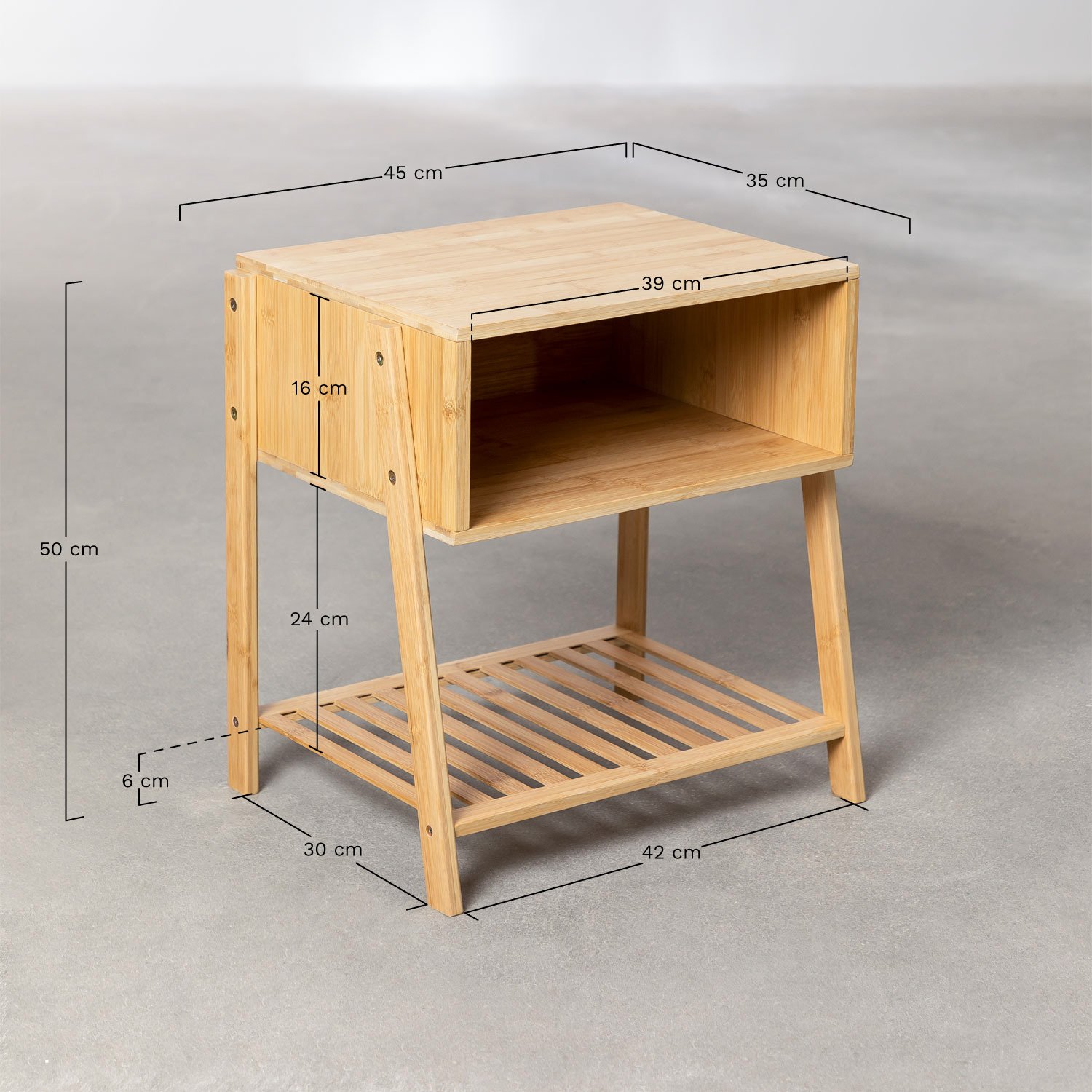 Rectangular bedside table 45x35 cm in Natela bamboo, MEASURES