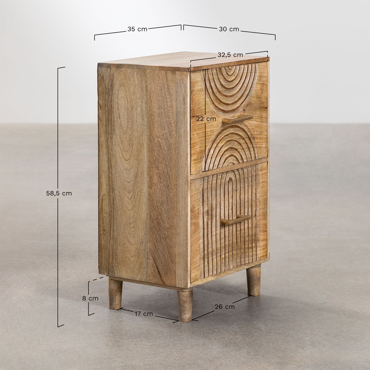 Langson mango wood rectangular bedside table 35x30 cm, MEASURES