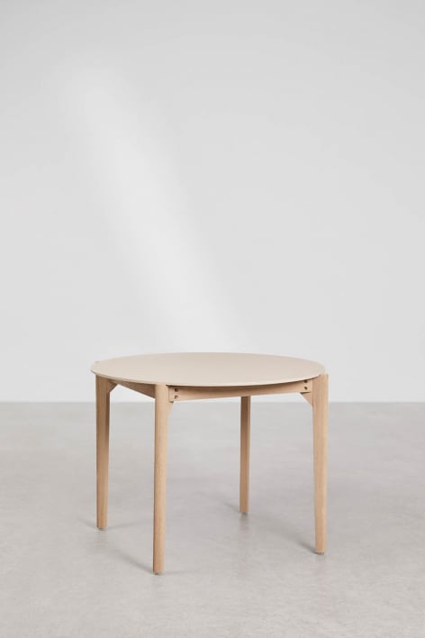 Round dining table Ø100 cm in cement and acacia wood Xajul - Light Brown Acacia