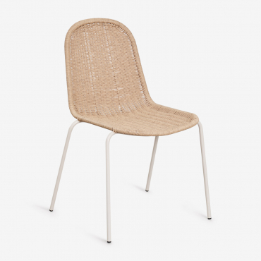 Stackable Dining Chair In Synthetic Rattan Reiven Tapioca Beige - Sklum