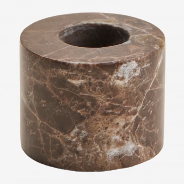 Pack Of 2 Natural Stone Seravento Candle Holders Brown Marble Emperador - Sklum