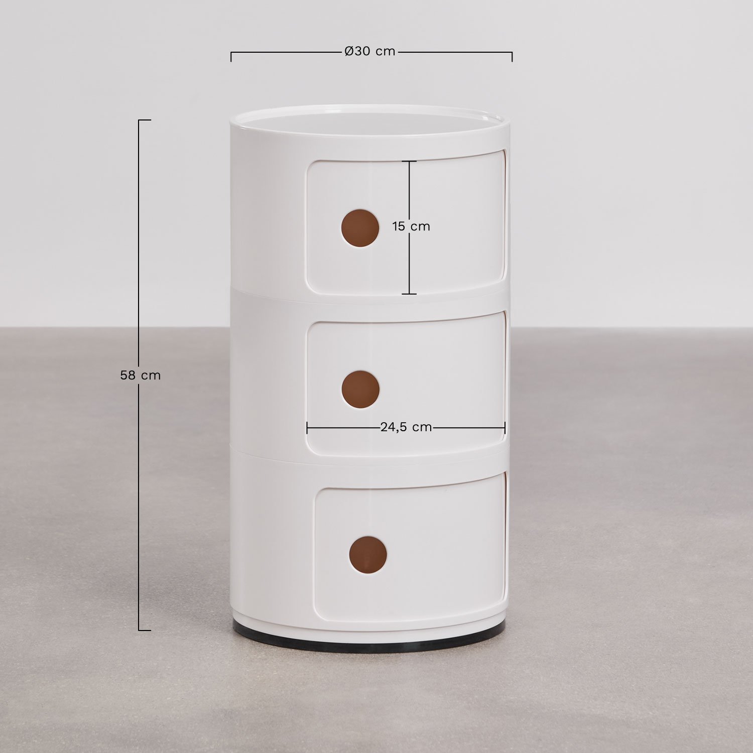 Round bedside table Ø30 cm with shelves Babel, MEASURES