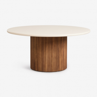Sirvon Round Dining Table In Cement And Acacia Wood Ø160 Cm - Sklum