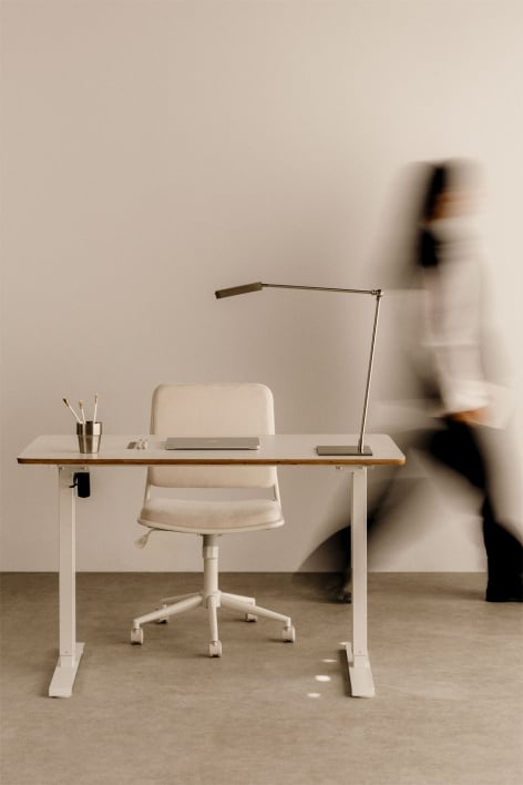 Electric rectangular height-adjustable desk with memory function in wood and iron Serpi