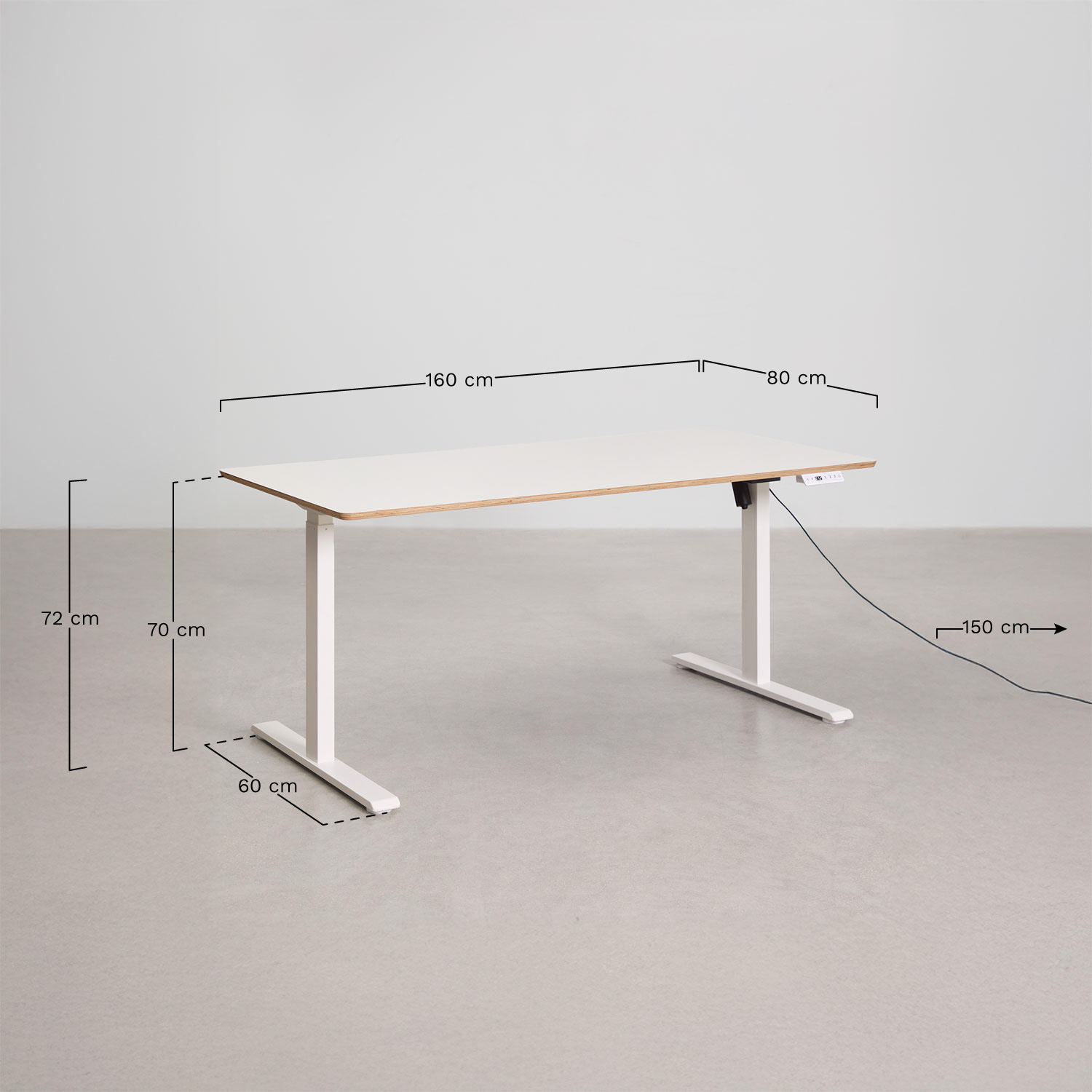 Electric rectangular height-adjustable desk with memory function in wood and iron Serpi, MEASURES