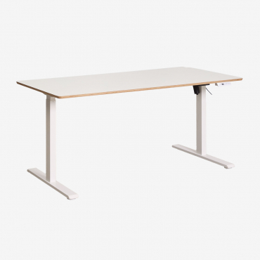 Electric Rectangular Height-adjustable Desk With Memory Function In Wood And Iron Serpi White Wood & ↔︎ 160 Cm & White - Sklum