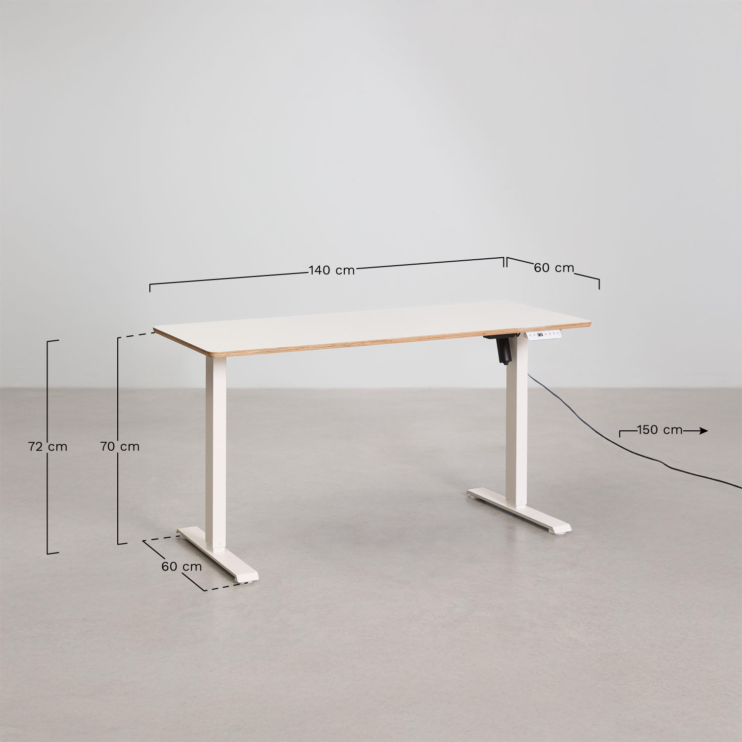 Electric rectangular height-adjustable desk with memory function in wood and iron Serpi, MEASURES