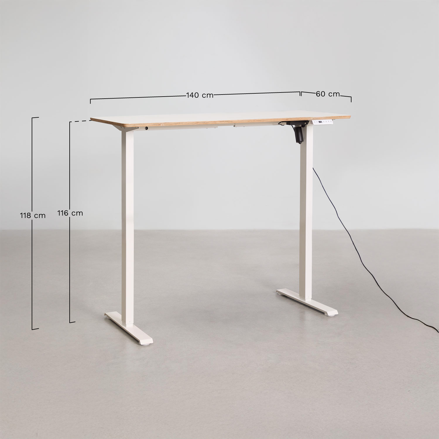 Electric rectangular height-adjustable desk with memory function in wood and iron Serpi, MEASURES