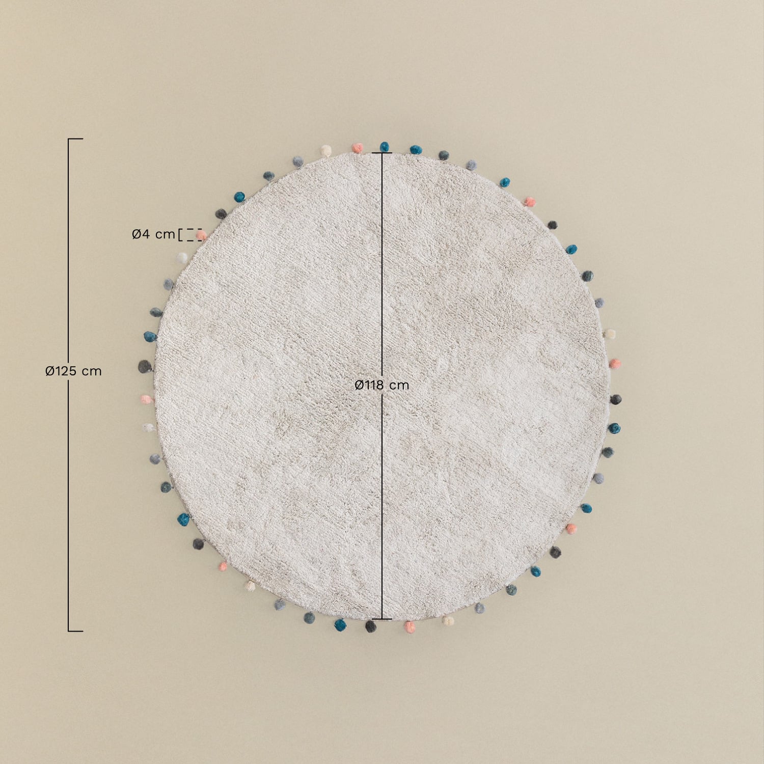 Round rug Ø125 cm in Cinder Kids cotton, MEASURES