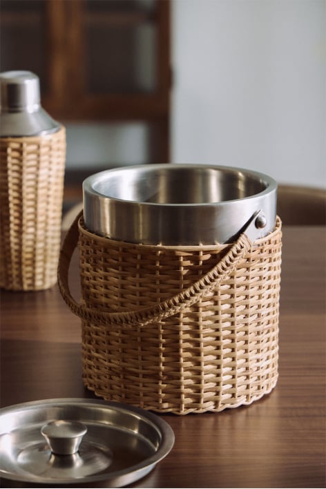 Dakomi ice bucket in stainless steel and bamboo