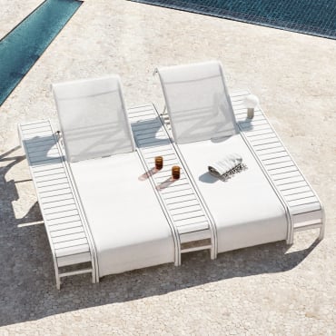 Set Of 2 Reclining Loungers And 3 Marietta Steel Side Tables Gardenia White - Sklum