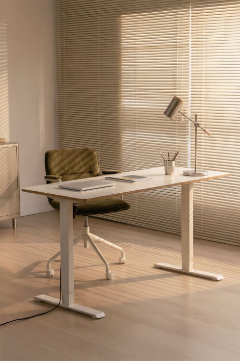 Electric rectangular height-adjustable desk with memory function in wood and iron Serpi