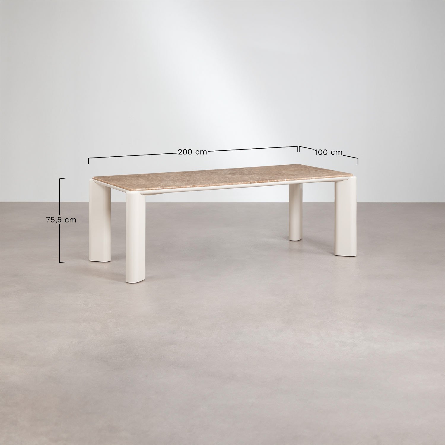 Rectangular dining table 220x100 cm in MDF and Zanzibar marble, MEASURES