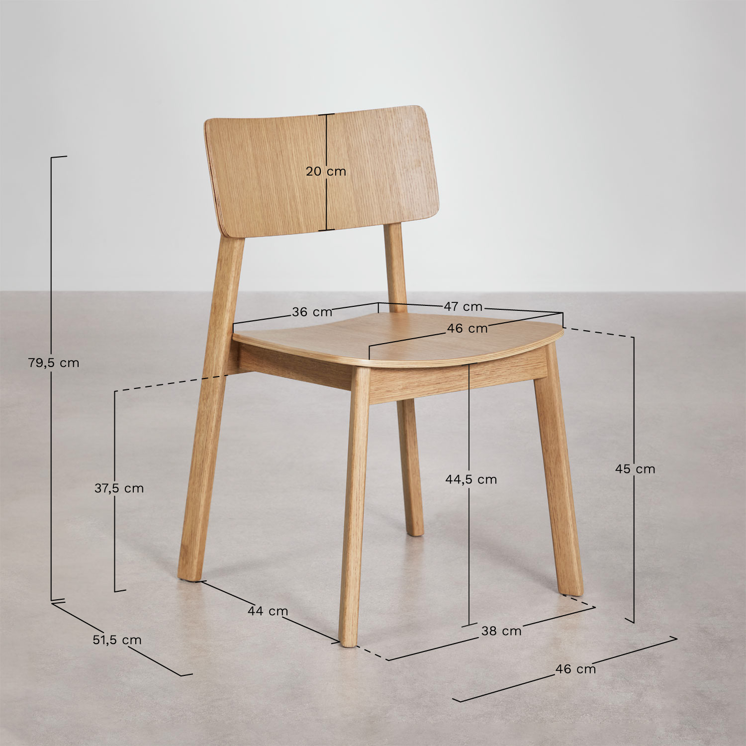 Pack of 4 Gilda wooden dining chairs, MEASURES