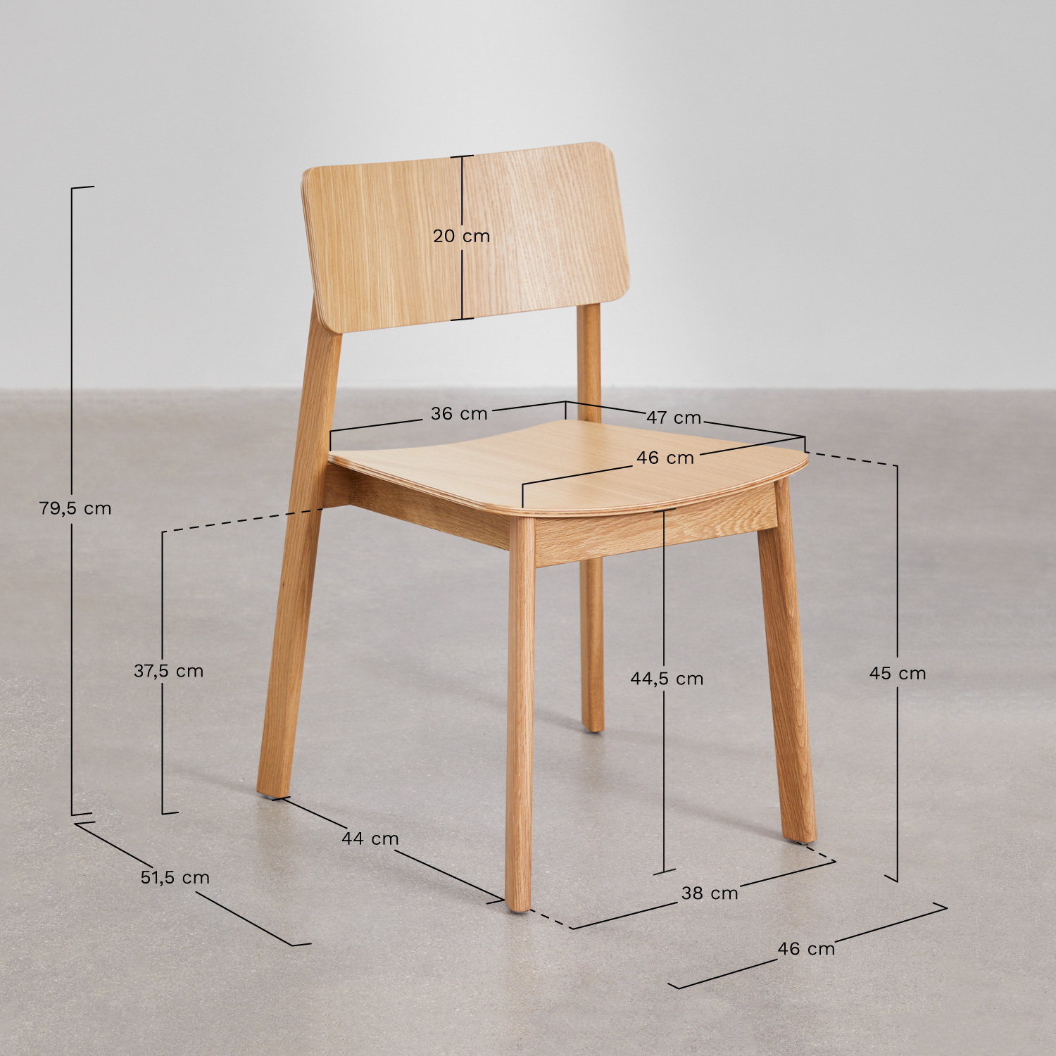 Pack of 4 Gilda wooden dining chairs, MEASURES