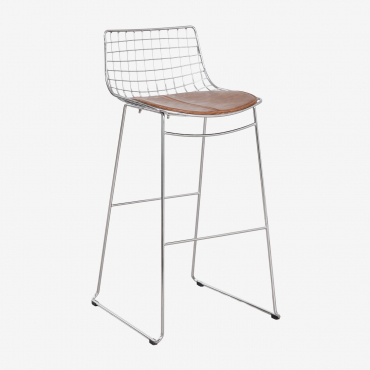 High Stool With Steel Backrest Renee ↑75 Cm & Chrome & Leatherette Coffee Vintage - Sklum