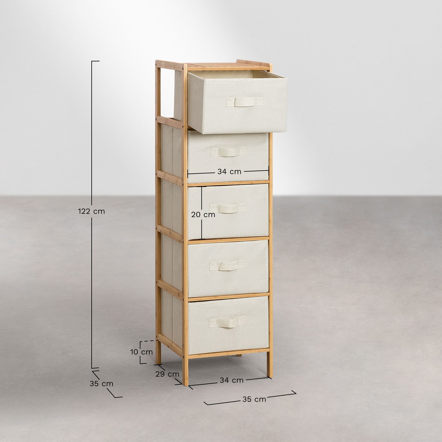 Nafan 35x35 cm bamboo drawer unit, MEASURES