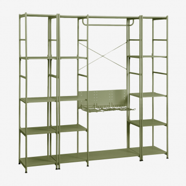 3-piece Open Modular Wardrobe With 2 Iron Shelves Elviah Deep Olive Green - Sklum