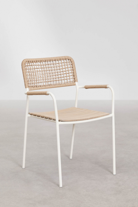 Pack of 2 stackable garden chairs with armrests in steel and acacia wood Tilda - Gardenia White