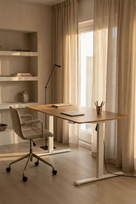 Electric rectangular height-adjustable desk with memory function in wood and iron Serpi