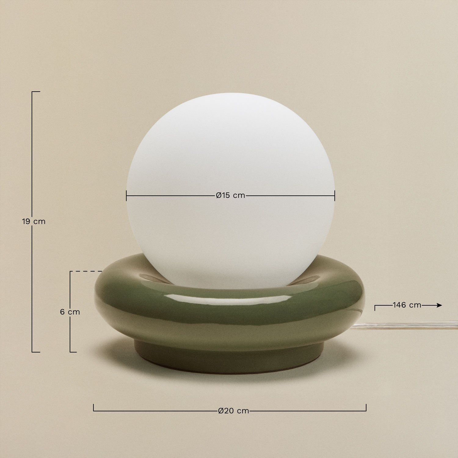 Ceramic table lamp with Kryx glass ball, MEASURES