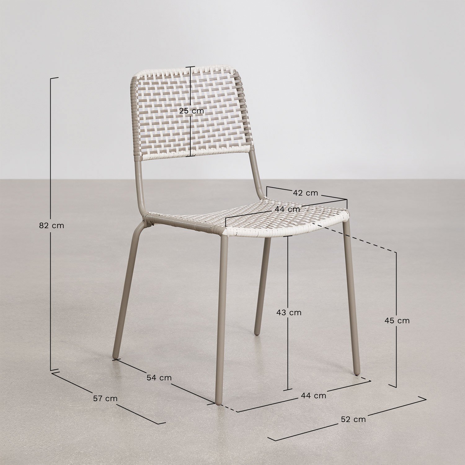 Pack of 4 stackable garden chairs in steel and synthetic wicker Veyra, MEASURES