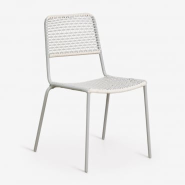 Stackable Dining Chair In Steel And Synthetic Wicker Veyra Green Khaki - Sklum