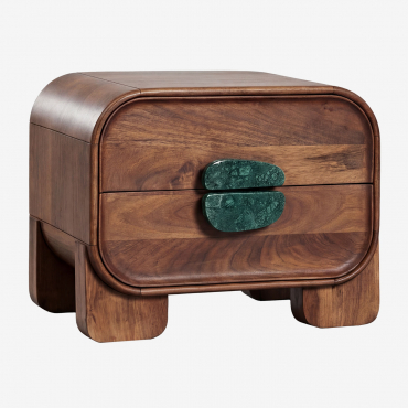 Kivalina 50x35 Cm Nightstand In Mango Wood And Natural Stone Udaipur Green Marble - Dark Mango Wood - Sklum