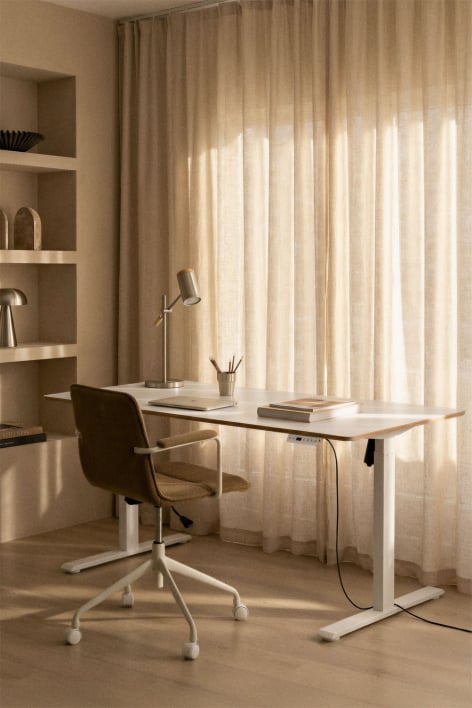 Electric rectangular height-adjustable desk with memory function in wood and iron Serpi