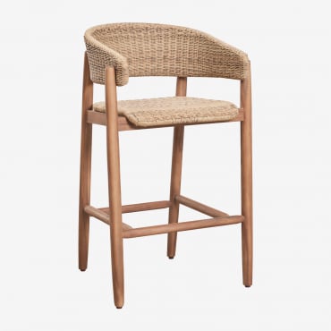 Ribeira High Garden Stool In Acacia Wood And Synthetic Rattan Acacia Brown & ↑75 Cm - Sklum
