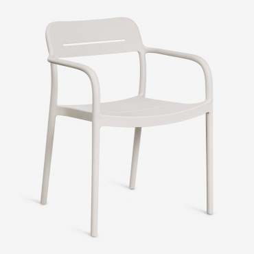 Pack Of 4 Stackable Garden Chairs With Armrests In Polypropylene Graneli White Stone - Sklum